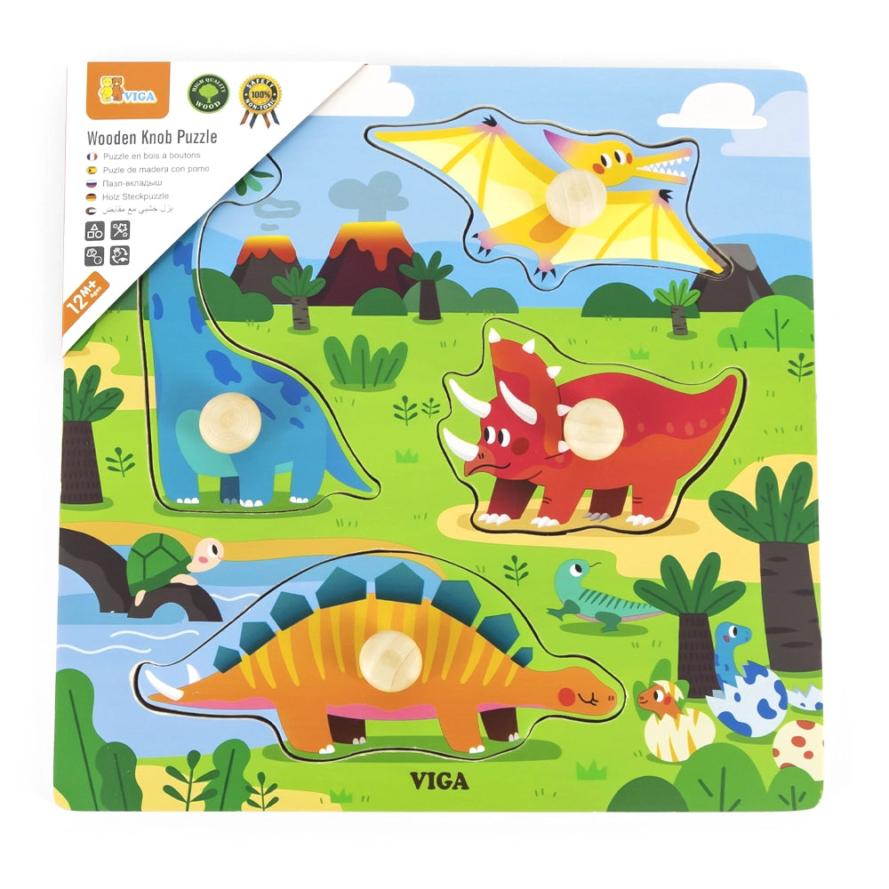 Viga Toys Puzzle à Boutons en Bois 12M+ - Dinosaures