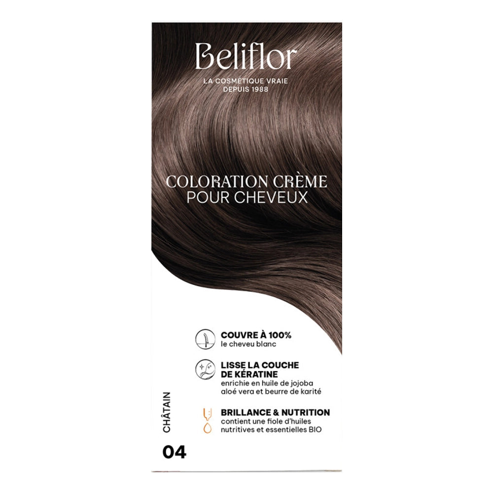 Beliflor Unidose Coloration Crème pour Cheveux 120ml -  N° 04 Châtain