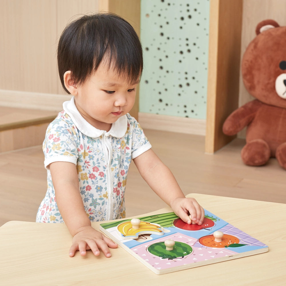 Viga Toys Puzzle à Boutons en Bois 12M+ - Fruits