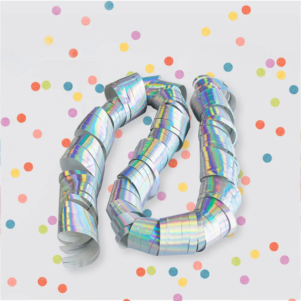 Set de 18 Serpentinas Holográficas Plateadas Brillantes – 2 Rollos