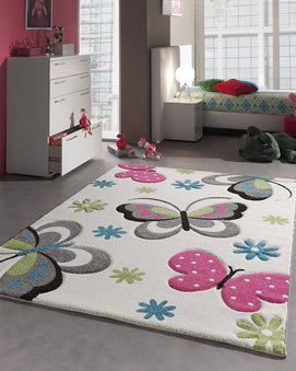 Tapis Rectangulaire Kids Papillons Un Amour de Tapis - Crème