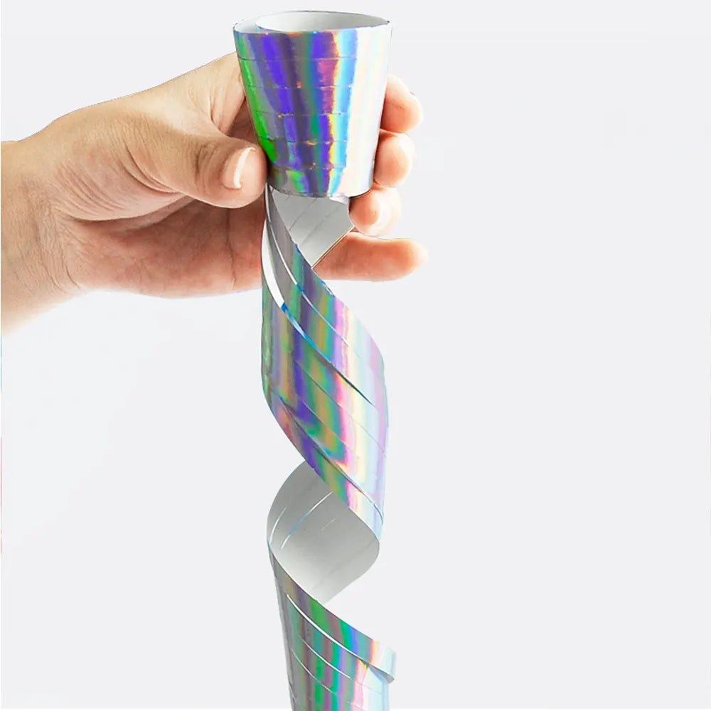 Set de 18 Serpentinas Holográficas Plateadas Brillantes – 2 Rollos