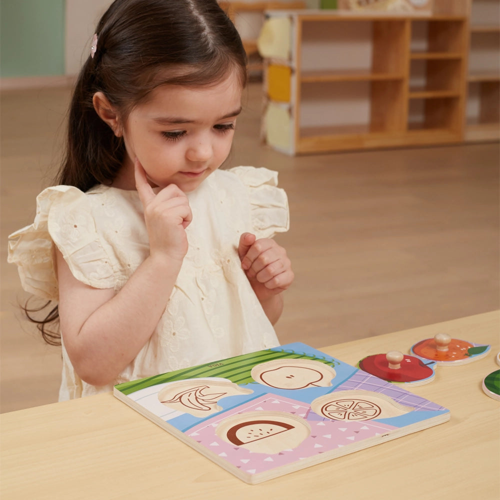 Viga Toys Puzzle à Boutons en Bois 12M+ - Fruits