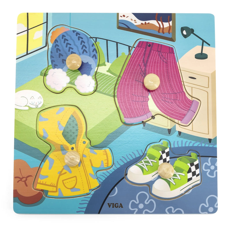 Viga Toys Puzzle en Bois à Boutons 12M+ - Vêtements