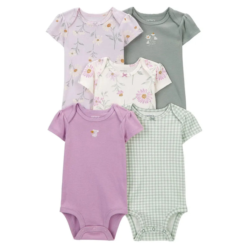 Pack de 5 bodis de manga corta Carter's - Floral morado y verde