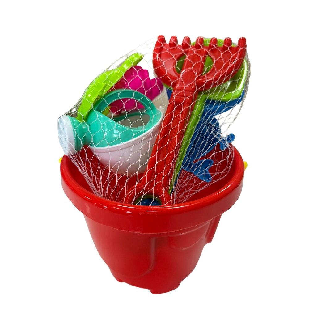 Seau de Plage avec Accessoires Multicolores - Rouge