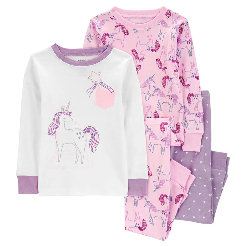 Pyjama 4 Pièces en Coton Bébé Carter's - Licrone Rose & Mauve