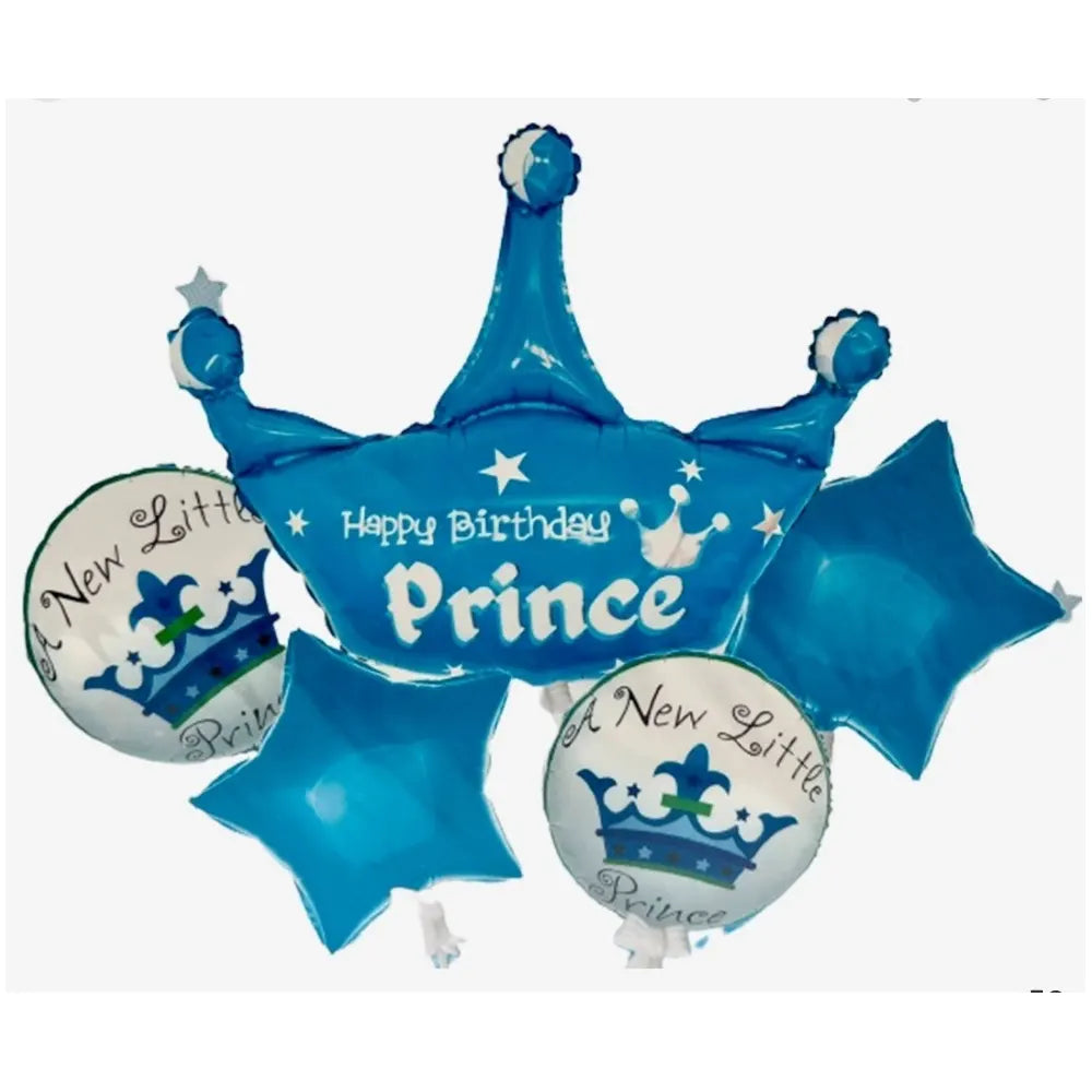 Set of 5 Crown Balloons - Happy Birthady Prince