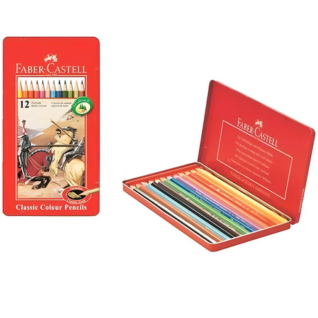 Faber-Castell Boîte en Métal Plate de 12 Crayons Couleurs