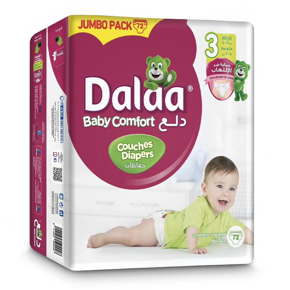 Dalaa Comfort Couches Bébé Jumbo Pack Midi Taille 3 - 72 Unités