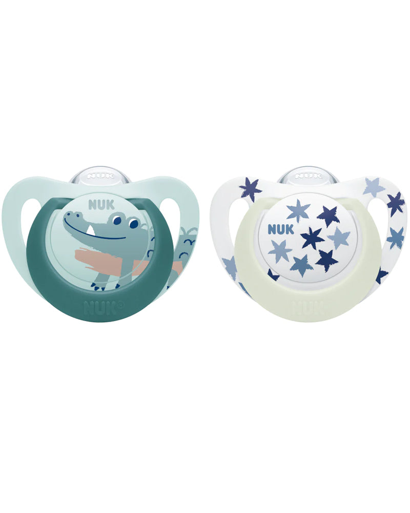 Lot de 2 Sucettes Star Night & Day NUK 0-6M - Bleu & Vert