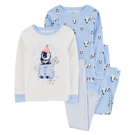 Pyjama 4 Pièces en Coton Carter's - Pingouin Bleu & Gris