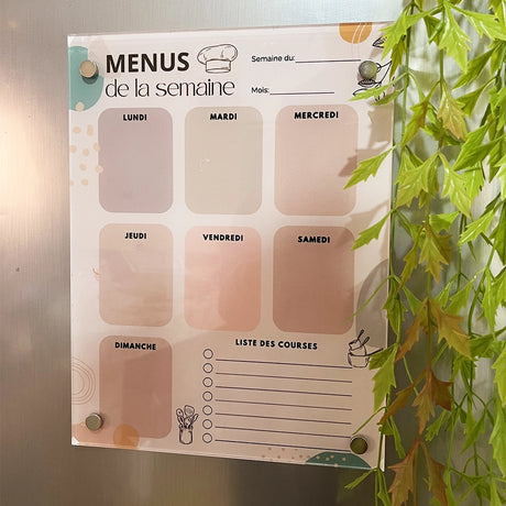 O Rayon Des Kids Planner de Cuisine en Plexiglass ( Menus de la Semaine + Aimants )