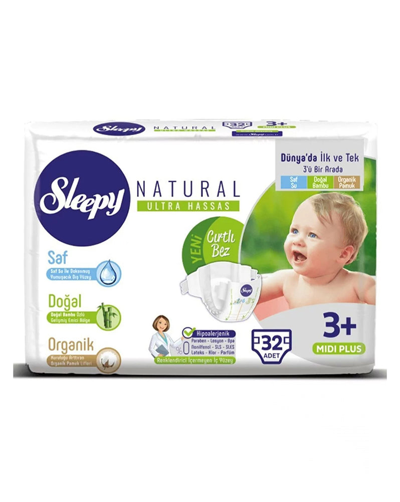 Sleepy Natural Couches Bébés Midi Taille 3+ - (5-10kg) 32 Unités