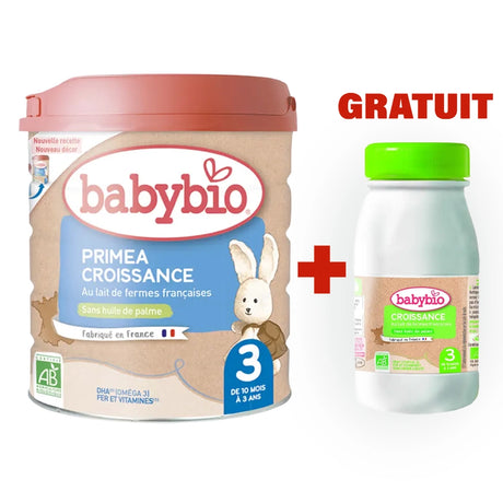 Offre : Babybio Lait de Croissance Primea Bio 3ème Âge 800g 10mois-3ans = Lait Croissance Liquide 250ml Offert