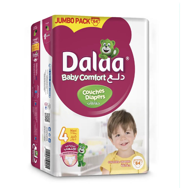 Dalaa Comfort Baby Diapers Jumbo Pack Maxi Size 4 - 64 Units