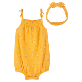Barboteuse Froissé avec Bandeau OshKosh - Floral Moutarde
