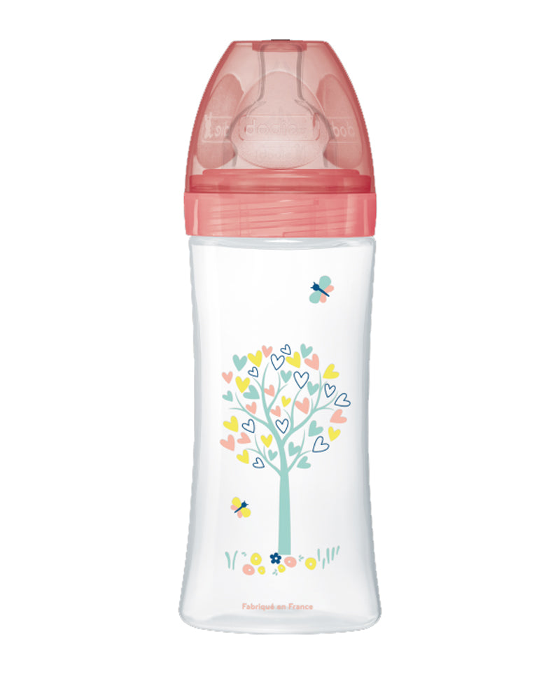 Biberon Dodie Anti-Colique avec Tétine Plate 330ml (6m+) - Rose