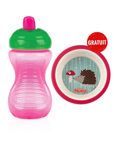 Offre : Gourde Nûby Flip-It à Bec Dur Débit Libre 300ml 9M+ Rose = Bol en Bambou Gratuit