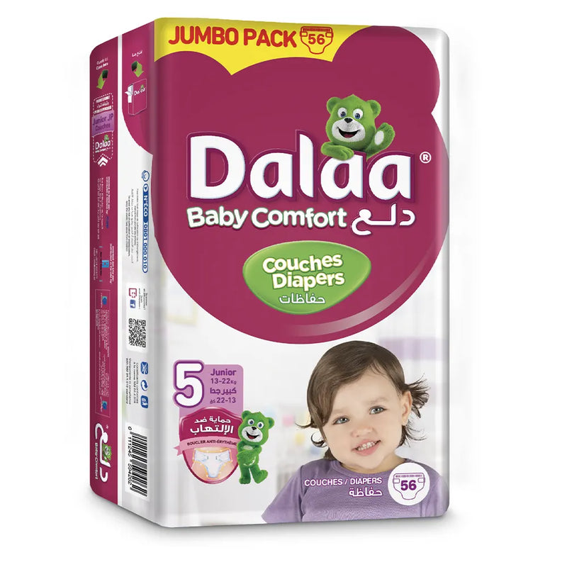Dalaa Comfort Baby Diapers Jumbo Pack Junior Size 5 - 56 Units