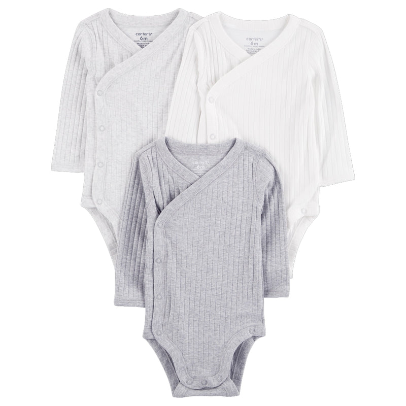 Pack de 3 bodis de manga larga Carter's - Gris y blanco