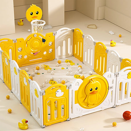 Baby Playpen Parc Pliable de Clôture 14+2 + Basketball - Canard Jaune