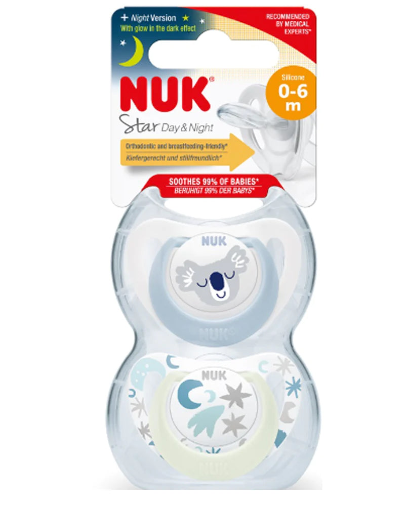 Lot de 2 Sucettes Star Night & Day NUK 0-6M - Étoiles & Bleu