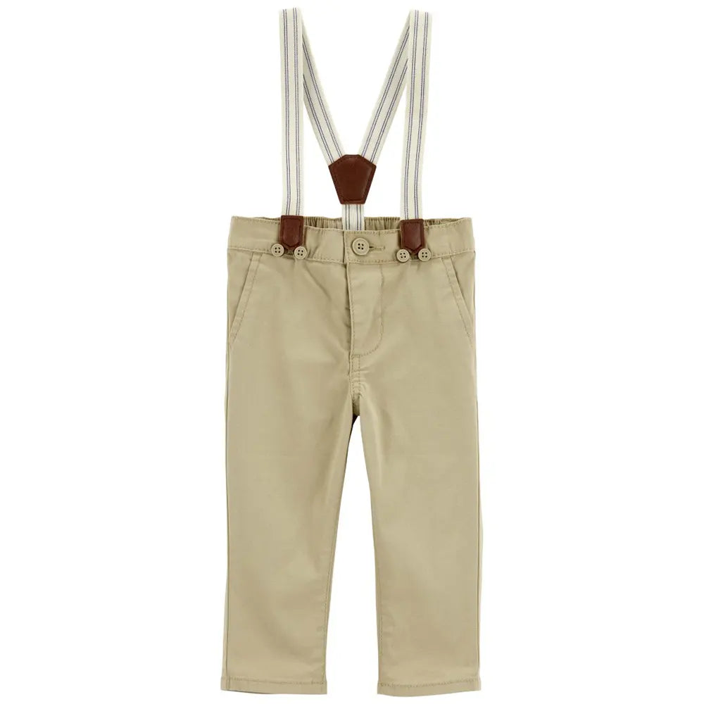 Pantalon à bretelles en sergé bébé garçon - Kaki