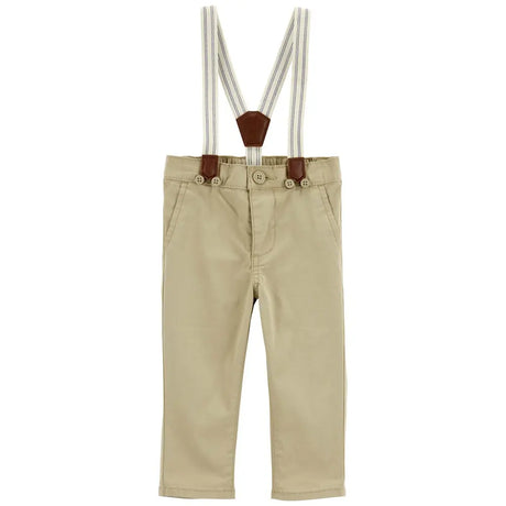 Pantalon à bretelles en sergé bébé garçon - Kaki