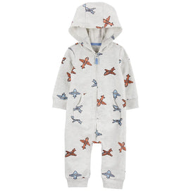 Combinaison grise à manches longues zippée bébé motif avion