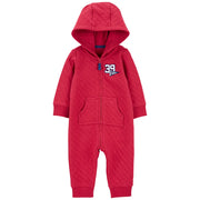 Combinaison rouge à manches longues bébé en double maille style sportif