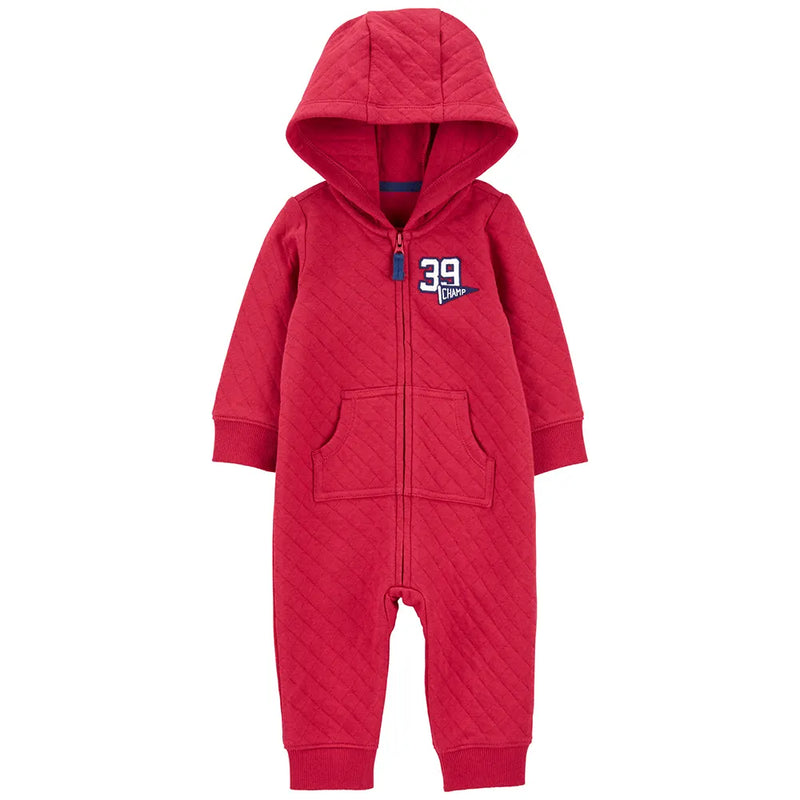 Baby Carter's Sporty Double Knit Long-Sleeve Jumpsuit - Red