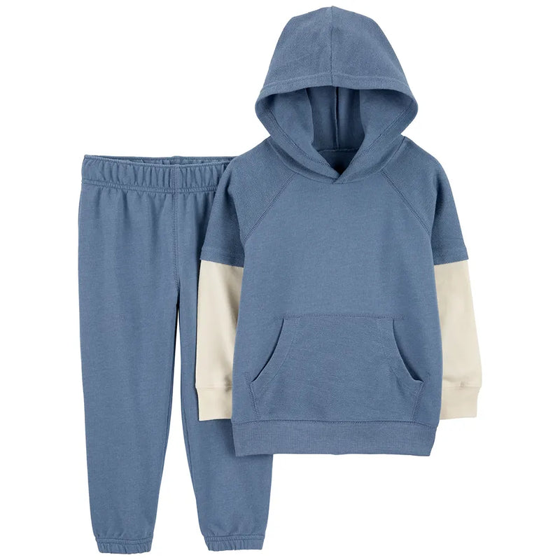 Ensemble 2 pièces bébé : t-shirt à capuche effet superposé et pantalon