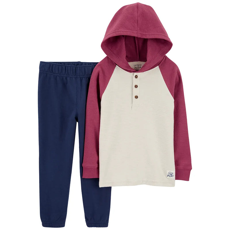 Baby 2-Piece Hooded Henley Tee & Pull-On Pant Set