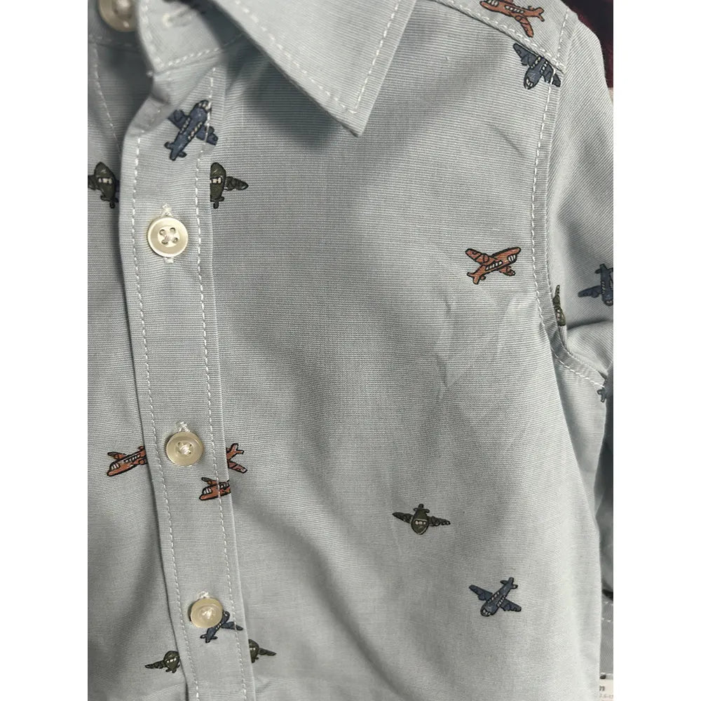 Ensemble 2 pièces bébé : chemise boutonnée motif avion et pantalon