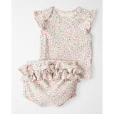 Ensemble fleuri en coton bio côtelé bébé fille