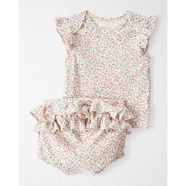 Ensemble fleuri en coton bio côtelé bébé fille