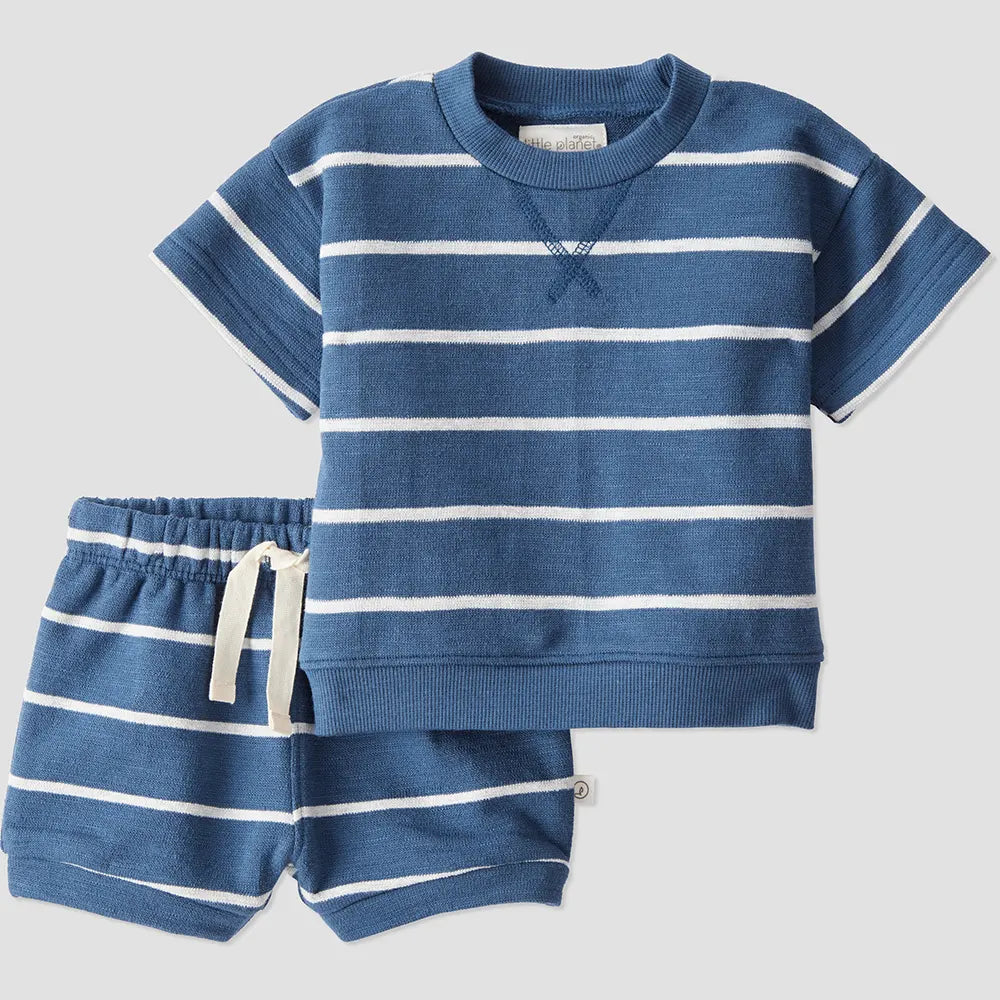 Ensemble en coton bio bébé - Rayé bleu
