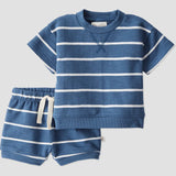 Ensemble en coton bio bébé - Rayé bleu