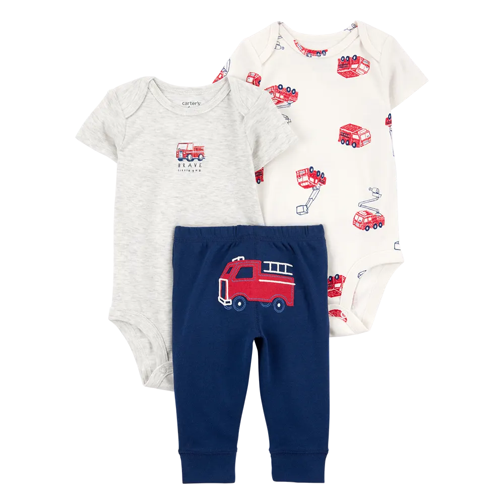 Ensemble 3 pièces camion de pompier bébé garçon