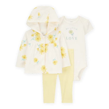 Ensemble 3 pièces à capuche fleuri bébé fille