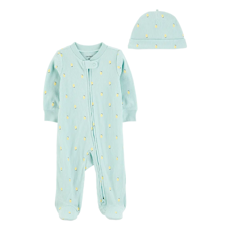 Ensemble pyjama zippé et bonnet citron bébé fille