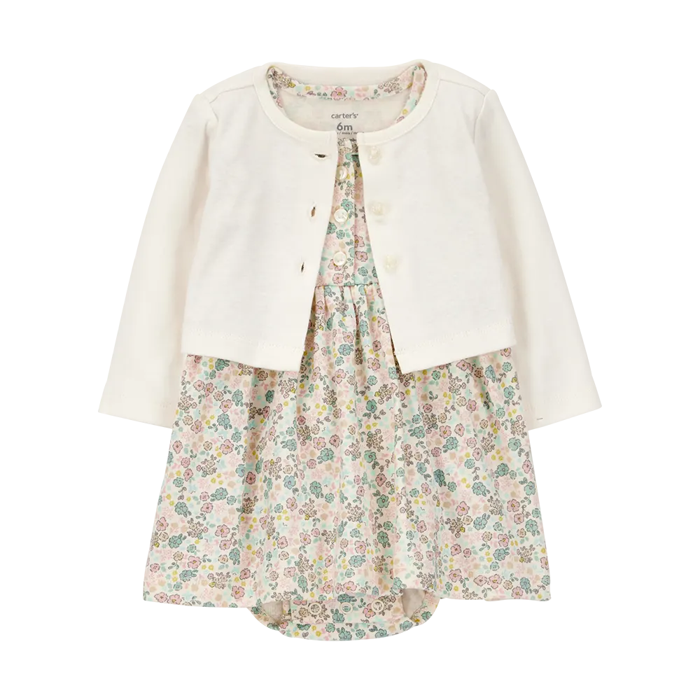 Ensemble robe florale et cardigan bébé fille