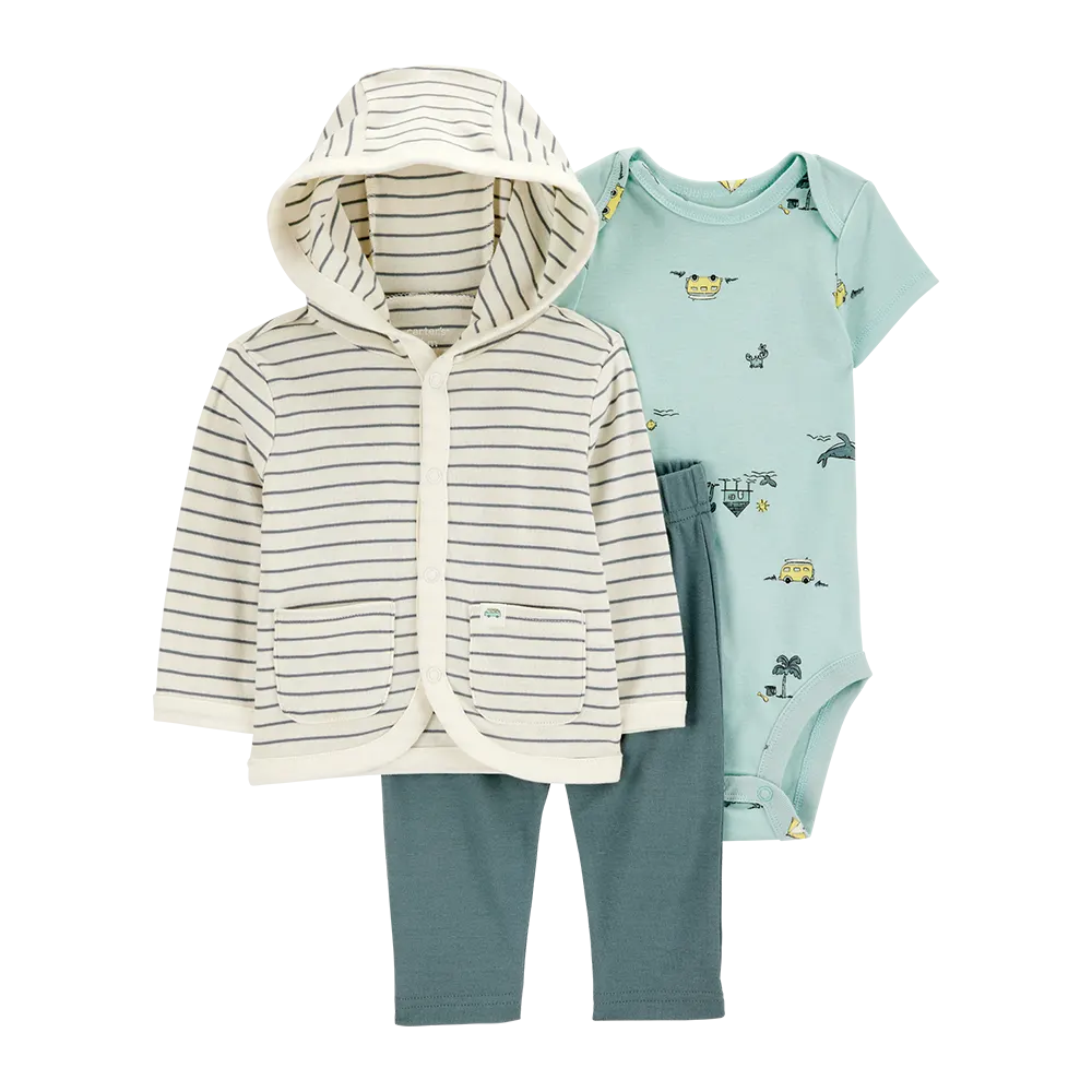Ensemble 3 pièces à capuche rayé bébé garçon