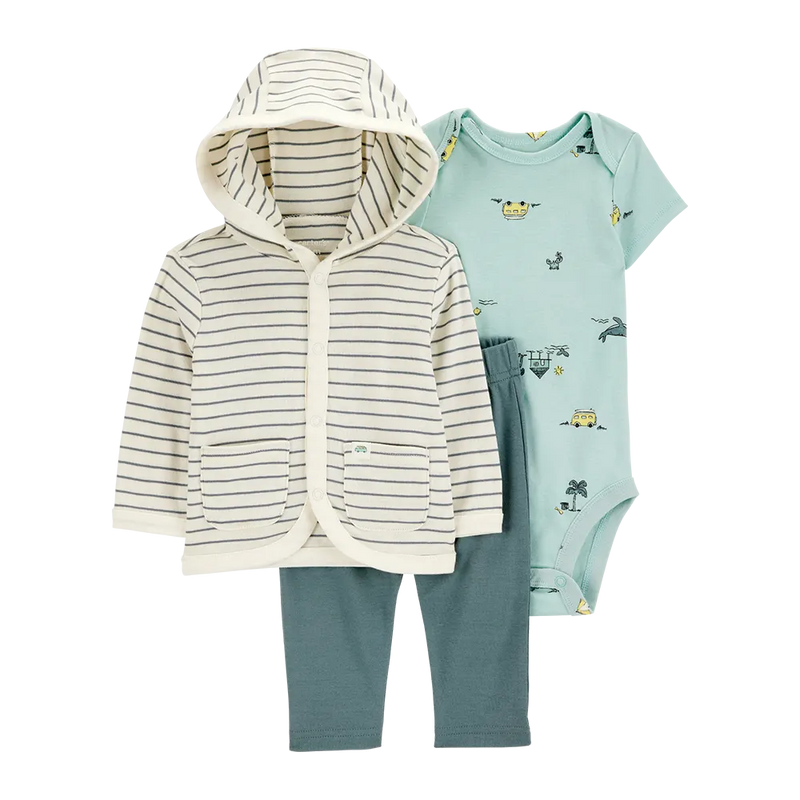 Conjunto de 3 piezas con capucha a rayas para bebé niño Carter's - Multicolor