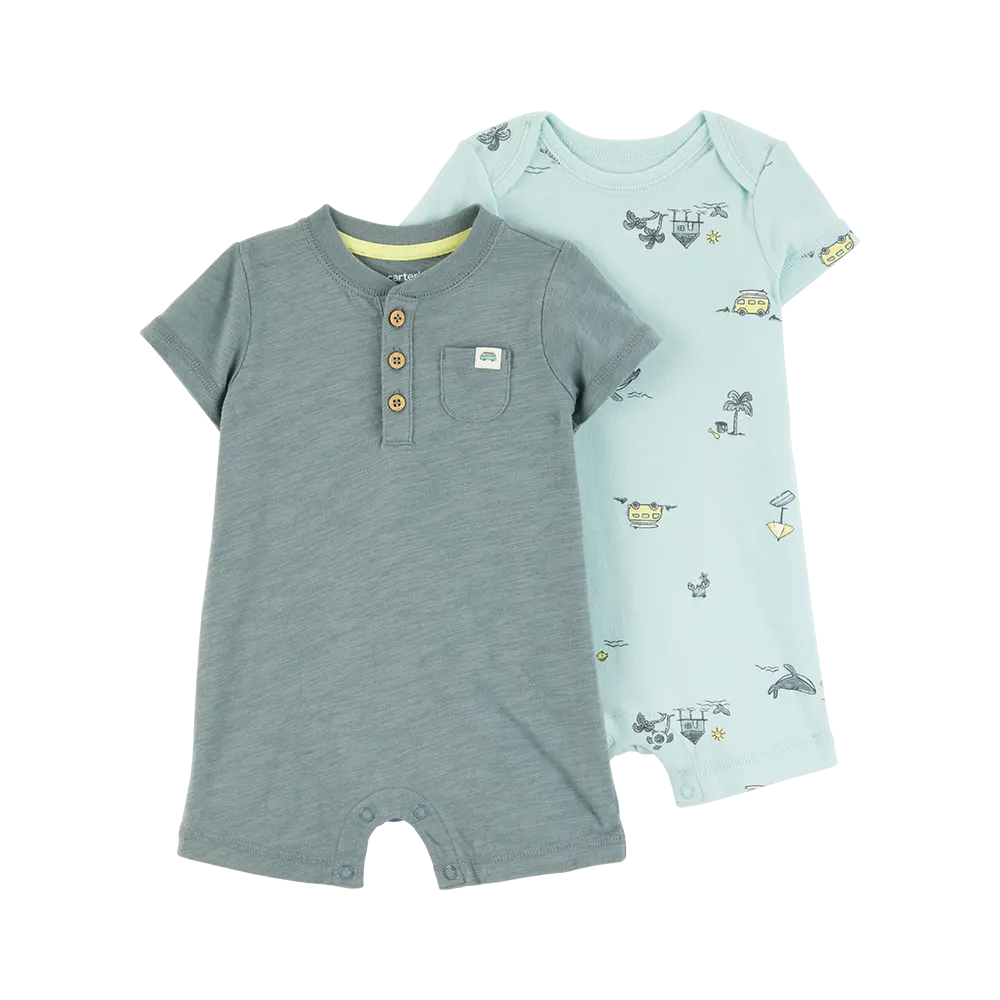 Lot de 2 barboteuses imprimé plage bébé garçon