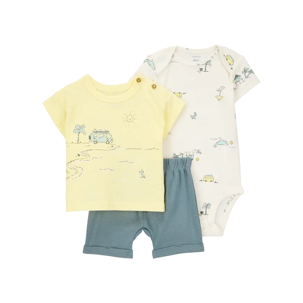 Ensemble 3 pièces plage pour bébé garçon - Coton
