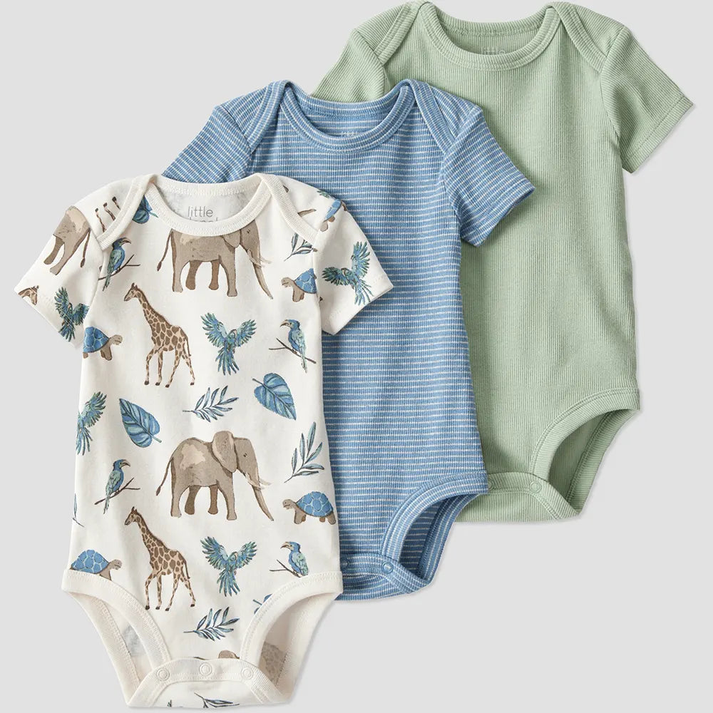 Lot de 3 bodys en coton bio bébé - Unisexe