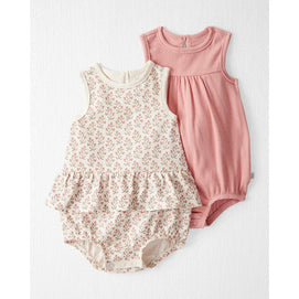 Lot de 2 barboteuses en coton bio bébé fille