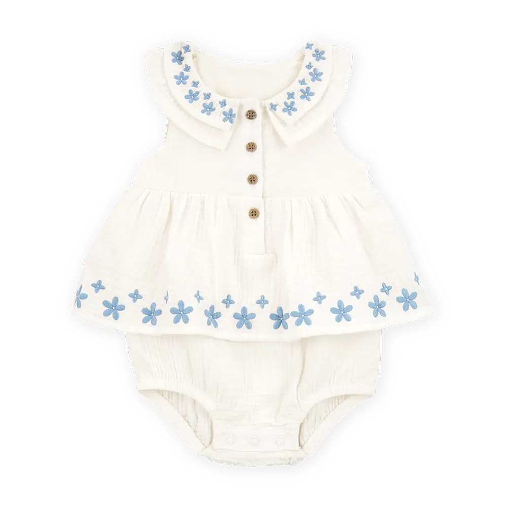 Robe-body brodée florale bébé fille - Ivoire